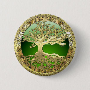 Macaron Rond 5 Cm [500] Arbre Celtique de Vie [Or]