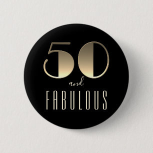 Macaron Rond 5 Cm 50 ans et Fabuleux 50e Anniversaire Noir