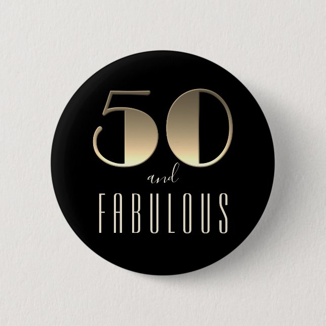 Macaron Rond 5 Cm 50 et fabuleux 50e anniversaire Noir (Devant)