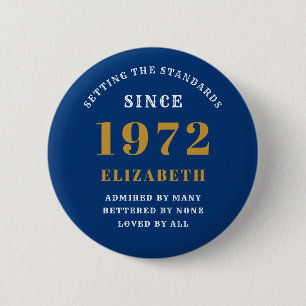 Macaron Rond 5 Cm 50e anniversaire 1972 Elégant or bleu chic