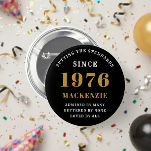 Macaron Rond 5 Cm 50e Anniversaire 1976 Élégant Chic Noir Or