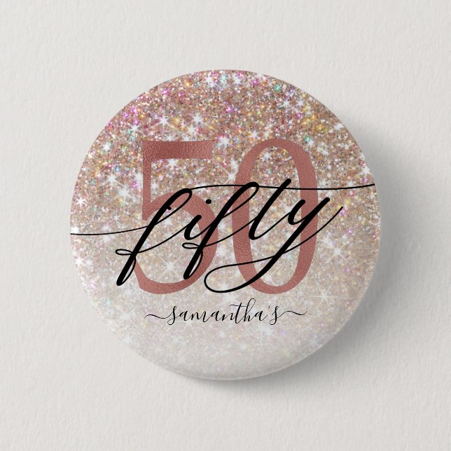 Macaron Rond 5 Cm 50e anniversaire Chic Parties scintillant Ombre (Devant)