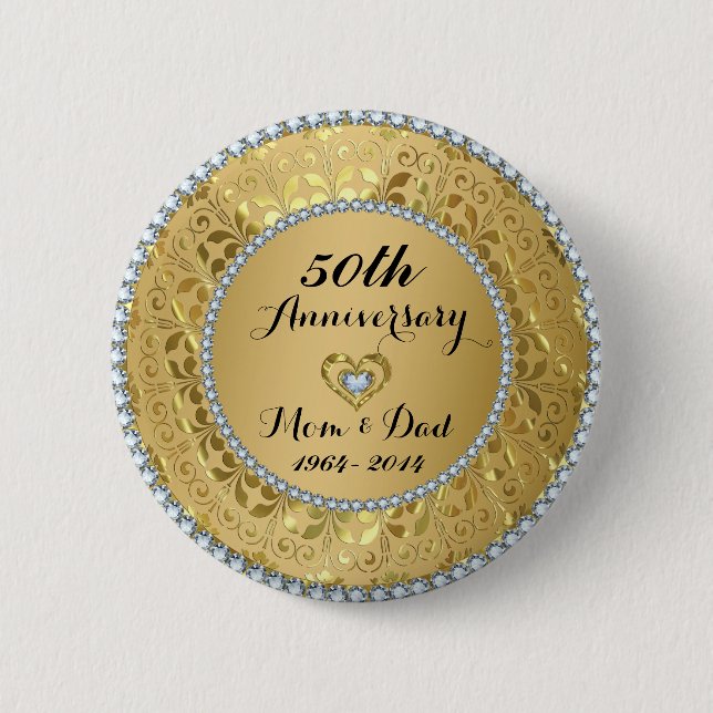 Macaron Rond 5 Cm 50e anniversaire du Mariage Diamonds & Gold (Devant)
