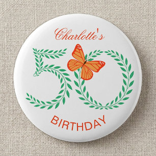 Macaron Rond 5 Cm 50e Anniversaire Élégante Végétation Botanique Pap