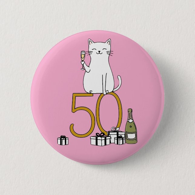 Macaron Rond 5 Cm 50e anniversaire fêtes de chat 50 ans cinquante (Devant)