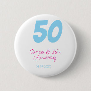 Macaron Rond 5 Cm 50e anniversaire gras bleu rose nom date élégant