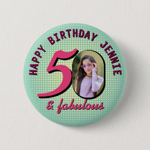 Macaron Rond 5 Cm 50e anniversaire photo personnalisée rétro