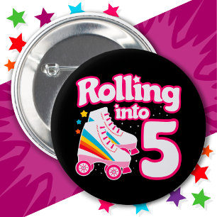 Macaron Rond 5 Cm 5e anniversaire Roller Skate 5 ans