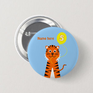 Macaron Rond 5 Cm 5e anniversaire tiger ajouter nom bleu orange