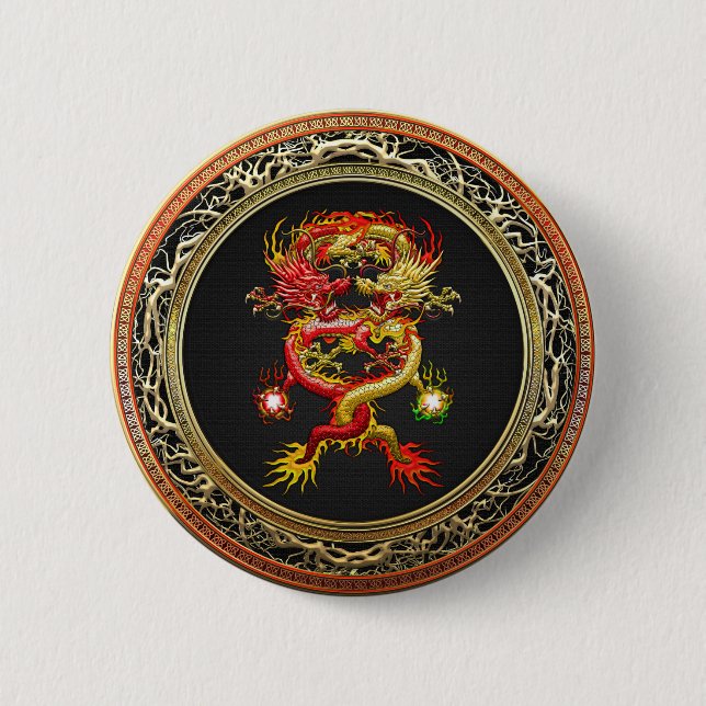 Macaron Rond 5 Cm [600] Dragons rouges et jaunes (Devant)