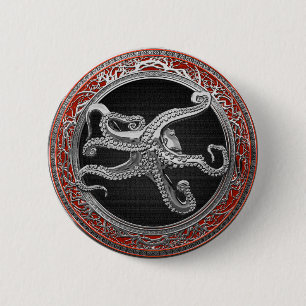 Macaron Rond 5 Cm [600] Octopus d'argent sacré en posture défensive