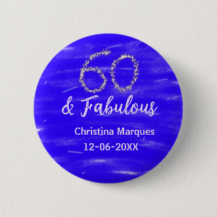 Macaron Rond 5 Cm 60 & fabuleux anniversaire bleu argent ajouter nom
