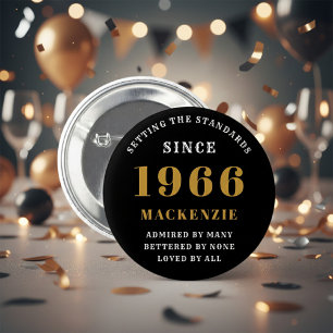Macaron Rond 5 Cm 60e anniversaire 1966 Élégant Chic Noir Or