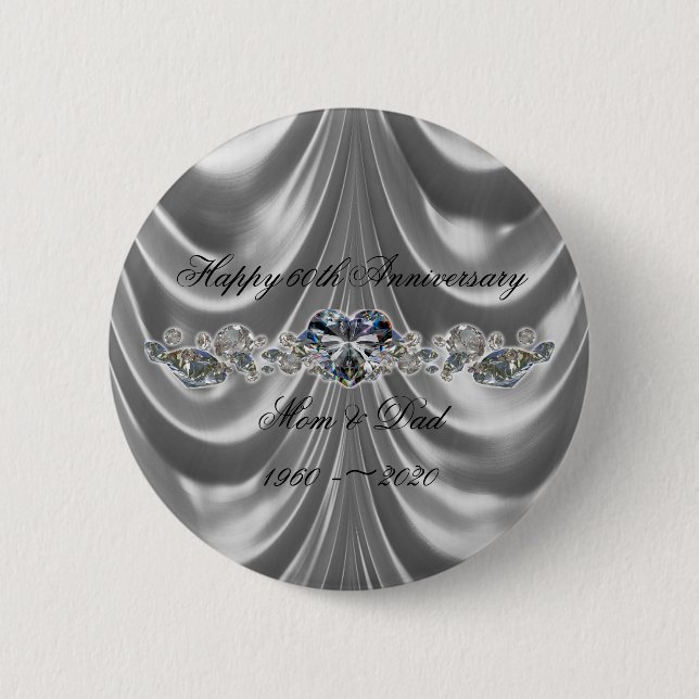 Macaron Rond 5 Cm 60e anniversaire du Mariage Diamond Heart (Devant)