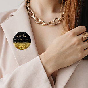 Macaron Rond 5 Cm 60e anniversaire noir or monogramme