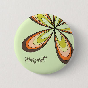 Macaron Rond 5 Cm 60s super les années 70 Hippie Fleur Lime Retro No