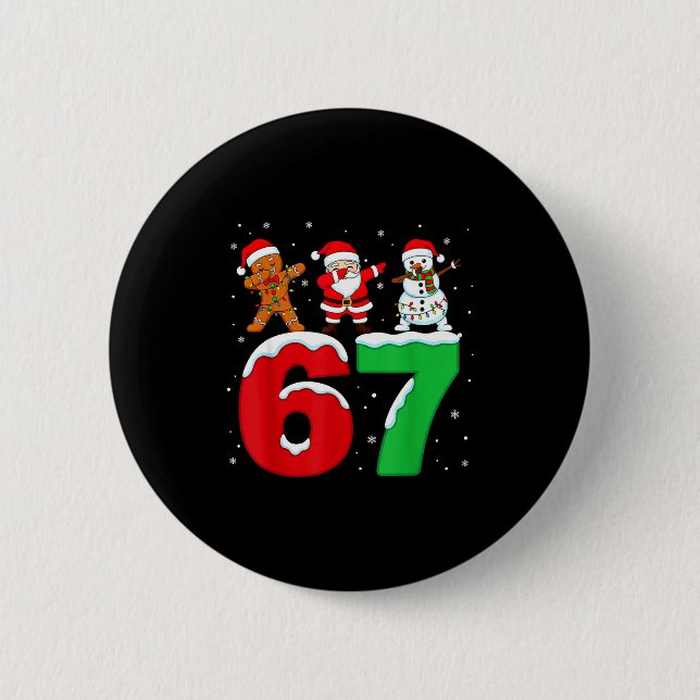 Macaron Rond 5 Cm 67 Christmas Dabbing Santa Snowman Funny Six Seven (Devant)