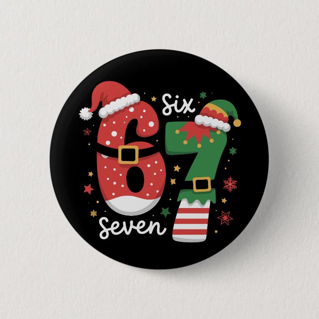 Macaron Rond 5 Cm 67 Meme Six Seven Elf Christmas Santa Hat (Devant)