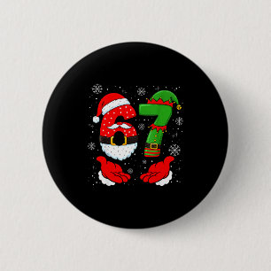 Macaron Rond 5 Cm 67 Six Seven Drôle Santa Main 6 7 Meme Noël M