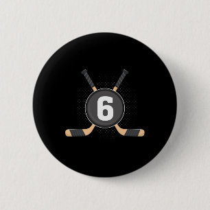 Macaron Rond 5 Cm 6e anniversaire Hockey sur glace 6 ans Anniversair