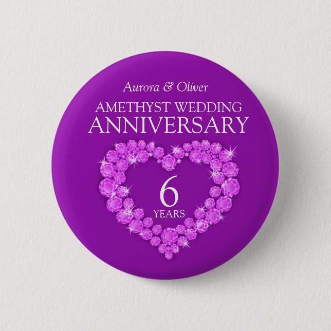 Macaron Rond 5 Cm 6e anniversaire mariage améthyste coeur pourpre (Devant)