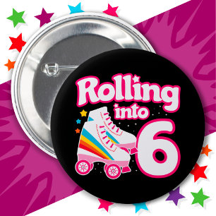 Macaron Rond 5 Cm 6e anniversaire Roller Skate 6 ans