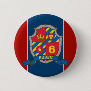Macaron Rond 5 Cm 6e anniversaire rouge bleu chevaliers bouclier âge