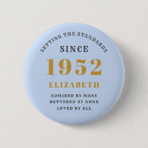 Macaron Rond 5 Cm 70e anniversaire 1952 Elegant Chic Gold Blue Grey