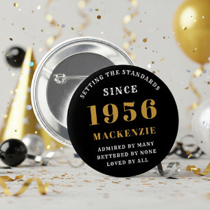 Macaron Rond 5 Cm 70e Anniversaire 1956 Élégant Chic Noir Or