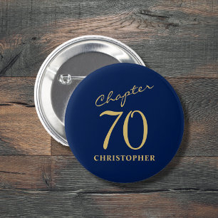 Macaron Rond 5 Cm 70e anniversaire Blue Gold