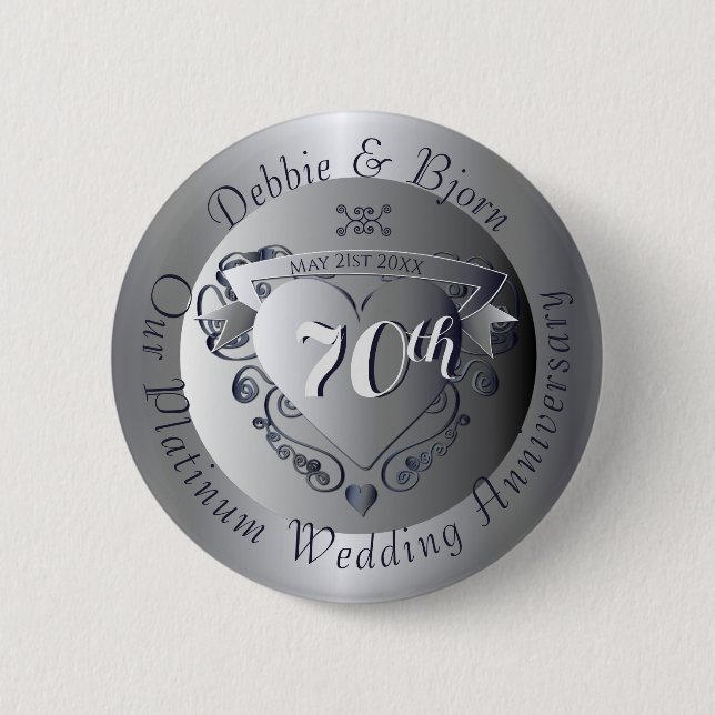Macaron Rond 5 Cm 70e anniversaire du Platinum Heart (Devant)