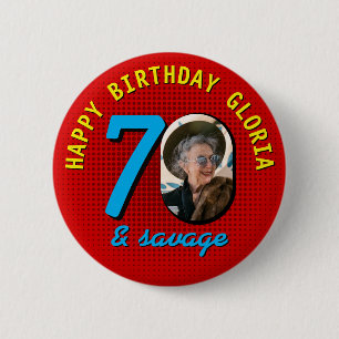 Macaron Rond 5 Cm 70e Anniversaire Photo Rétro Personnalisé