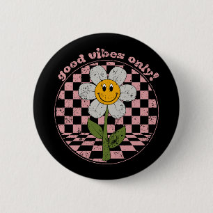 Macaron Rond 5 Cm 70's Retro Daisy   Good Vibes Only