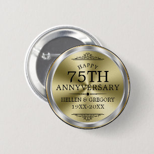 Macaron Rond 5 Cm 75e anniversaire du Mariage Argent et Or brillant