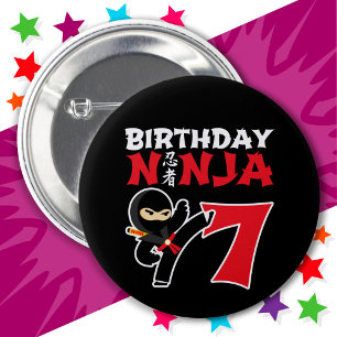 Macaron Rond 5 Cm 7 Ans Karate Ninja Party Enfants 7e anniversaire
