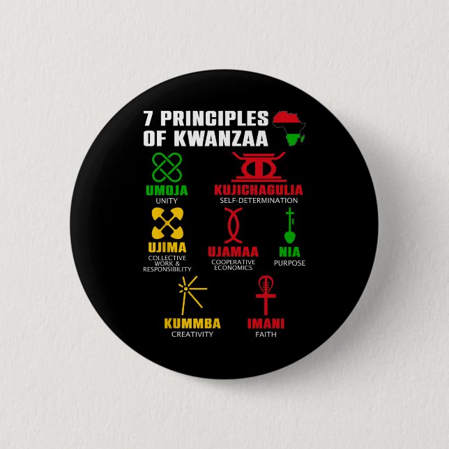 Macaron Rond 5 Cm 7 Principes De La Célébration De Kwanzaa Pan Afric (Devant)