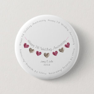 Macaron Rond 5 Cm 7e anniversaire mariage battement de coeur de lain