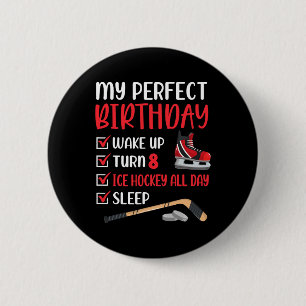 Macaron Rond 5 Cm 8 ans de hockey sur glace fête d'anniversaire 8e g
