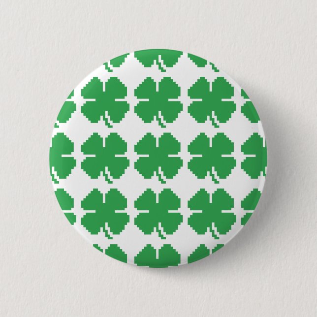 Macaron Rond 5 Cm 8 bits Pixel Lucky Four Leaf Clocher (Devant)