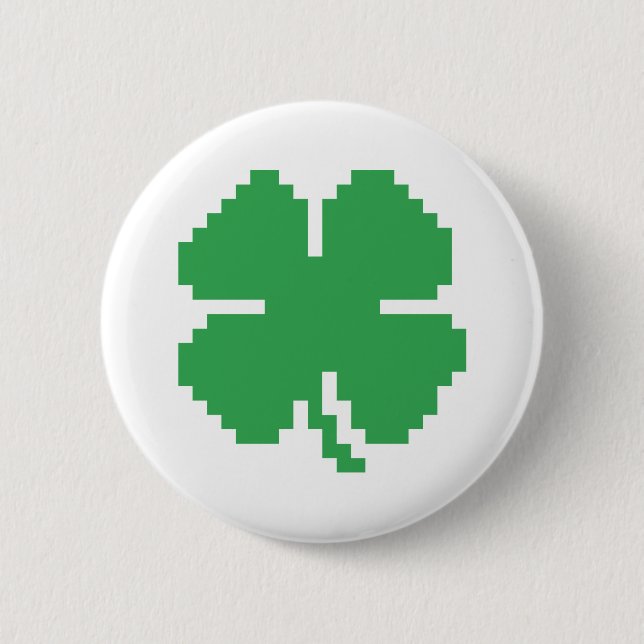Macaron Rond 5 Cm 8 bits Pixel Lucky Four Leaf Clocher (Devant)