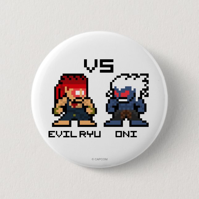 Macaron Rond 5 Cm 8bit Ryu mauvais CONTRE Oni (Devant)