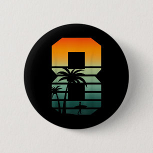 Macaron Rond 5 Cm 8e anniversaire Retro Beach été Thème 8 ans