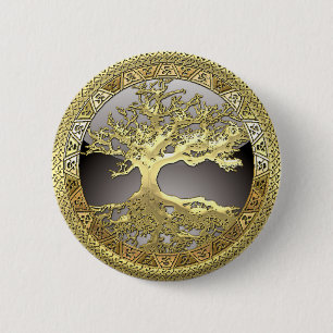 Macaron Rond 5 Cm [91] Golden Celtic Tree of Life [3D]