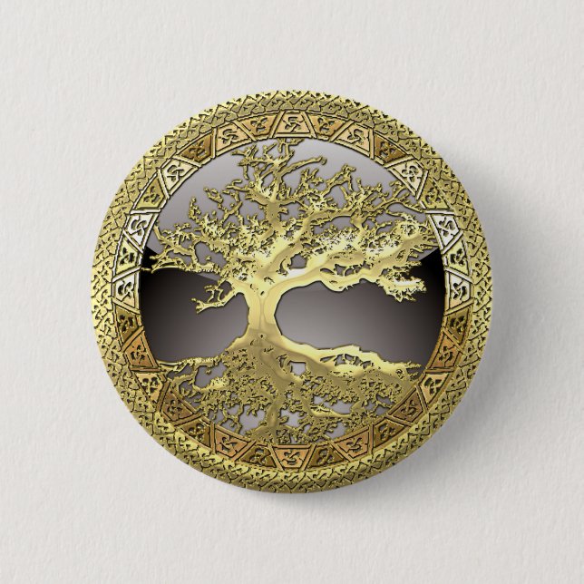 Macaron Rond 5 Cm [91] Golden Celtic Tree of Life [3D] (Devant)