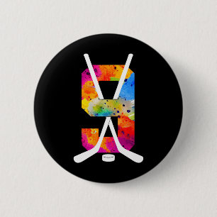 Macaron Rond 5 Cm 9 ans de hockey sur glace 9e anniversaire (1)