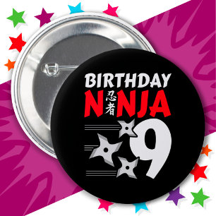 Macaron Rond 5 Cm 9 Ans Ninja Party Stars Enfants 9e anniversaire