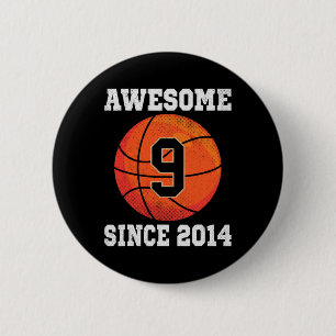 Macaron Rond 5 Cm 9e anniversaire Basketball Lover 9 ans Vintage