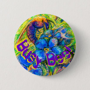 Macaron Rond 5 Cm A Bee & Forget-me-not Flowers & votre texte