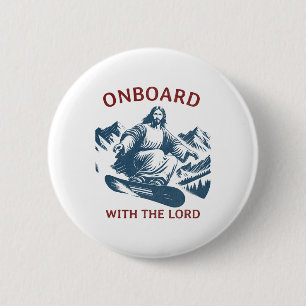 Macaron Rond 5 Cm À Bord Avec Le Seigneur - Snowboard Jésus Sur Neig