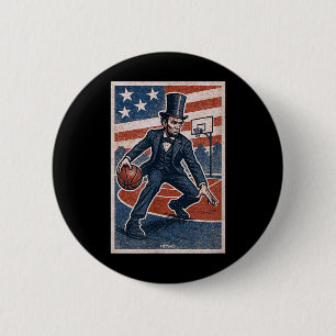 Macaron Rond 5 Cm Abe Lincoln Dribbling - Joueur de Basball Américai